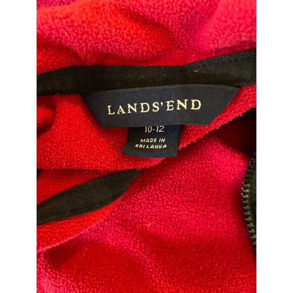 Lands’ End Fleece Jacket Top Sz Medium 10-12 Red 1/4 Zip Casual  Therma Check - Picture 7 of 10